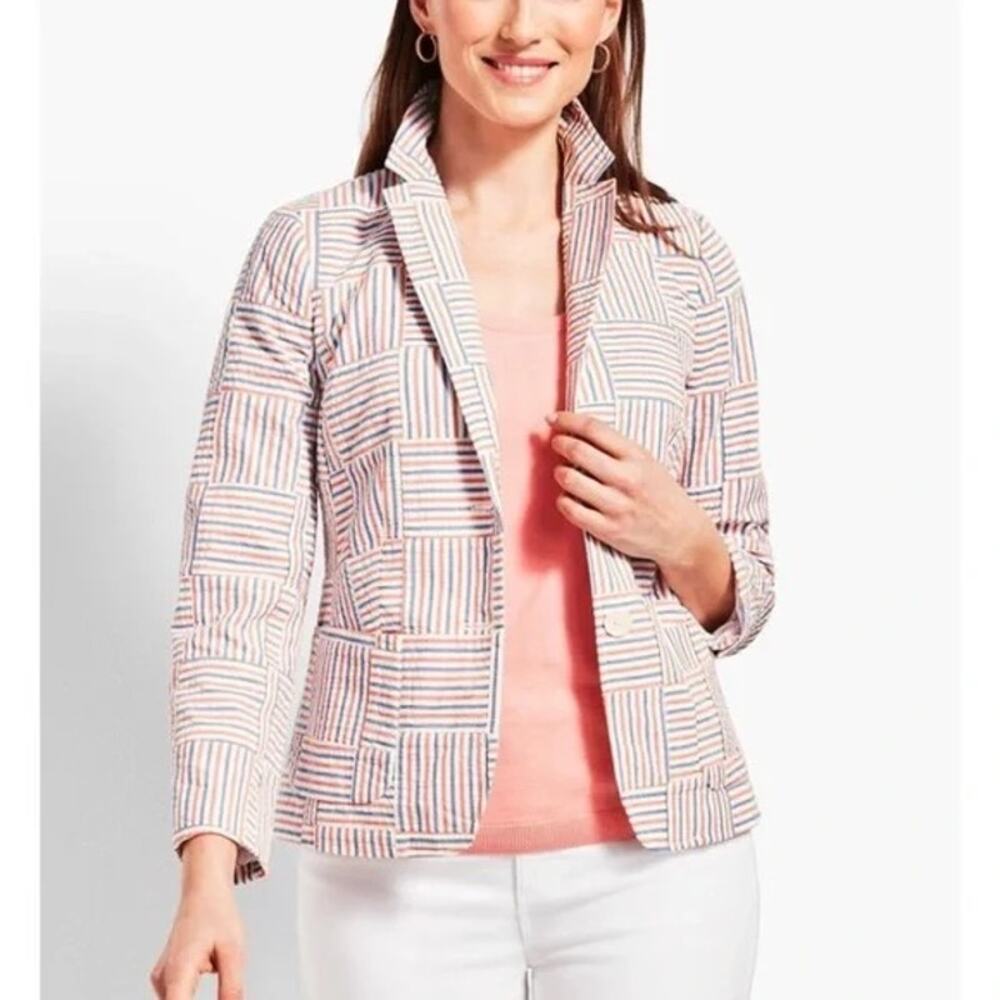 Talbots | Size 16 Petite Patchwork Stripe 4th of July Quilt Blazer Jacket